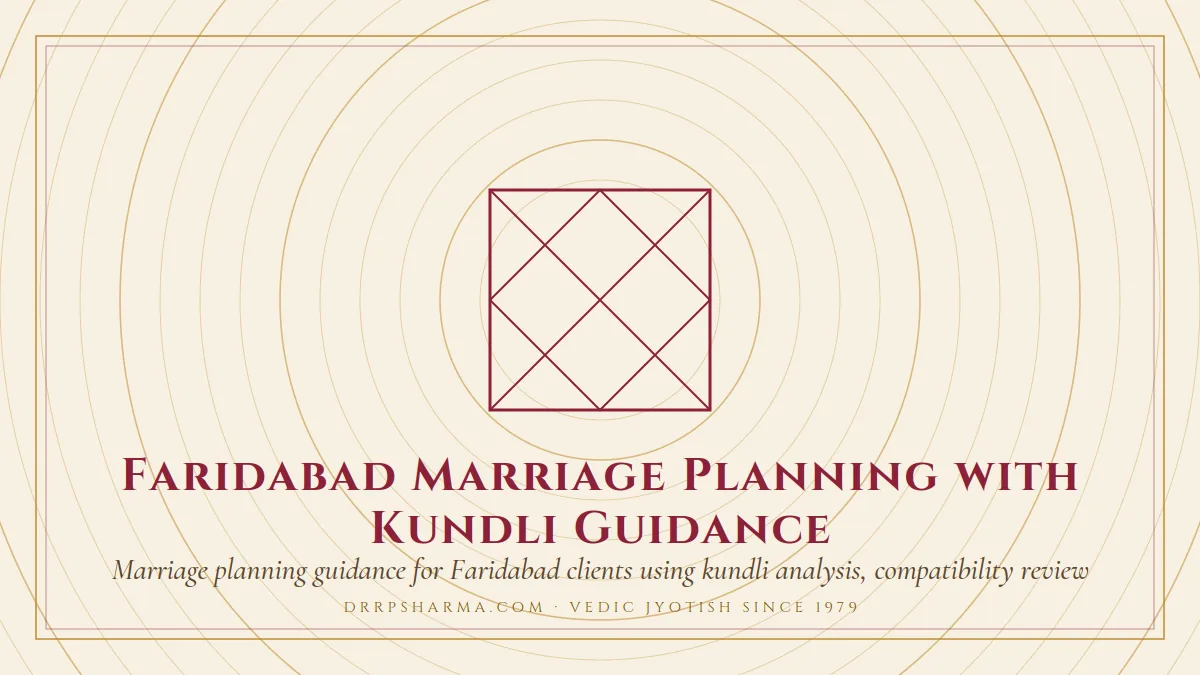 Faridabad Marriage Planning with Kundli Guidance — a Vedic birth-chart (kundli) diagram motif on a parchment plate
