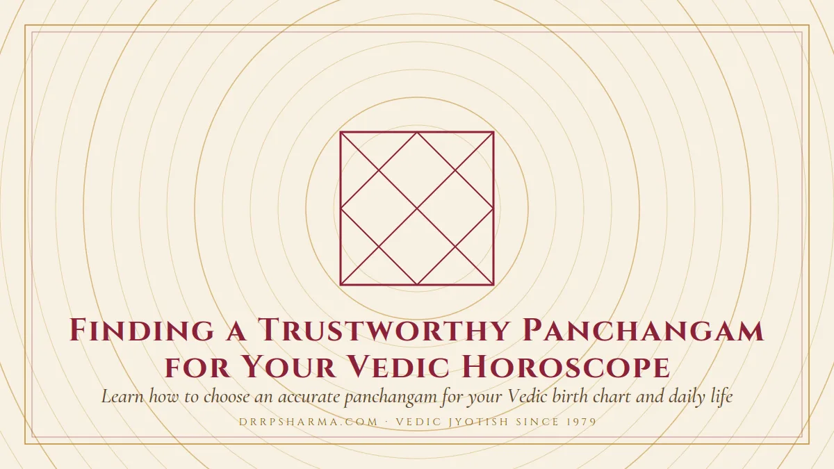 Finding a Trustworthy Panchangam for Your Vedic Horoscope — a Vedic birth-chart (kundli) diagram motif on a parchment plate