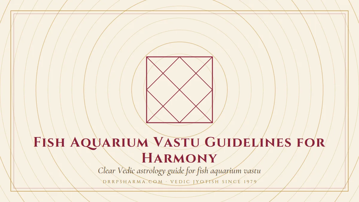 Fish Aquarium Vastu Guidelines for Harmony — a Vedic birth-chart (kundli) diagram motif on a parchment plate