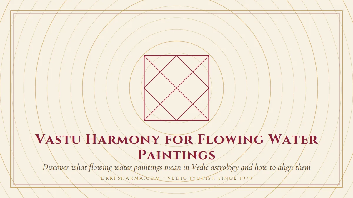Vastu Harmony for Flowing Water Paintings — a Vedic birth-chart (kundli) diagram motif on a parchment plate