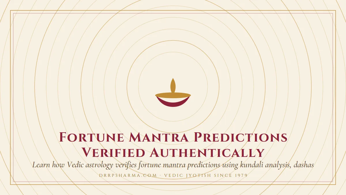 Fortune Mantra Predictions Verified Authentically — a lit diya lamp motif on a parchment plate