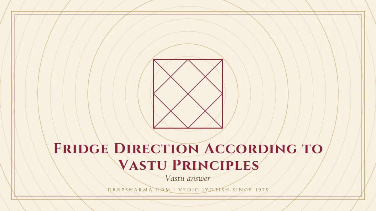 Fridge Direction According to Vastu Principles — a Vedic birth-chart (kundli) diagram motif on a parchment plate