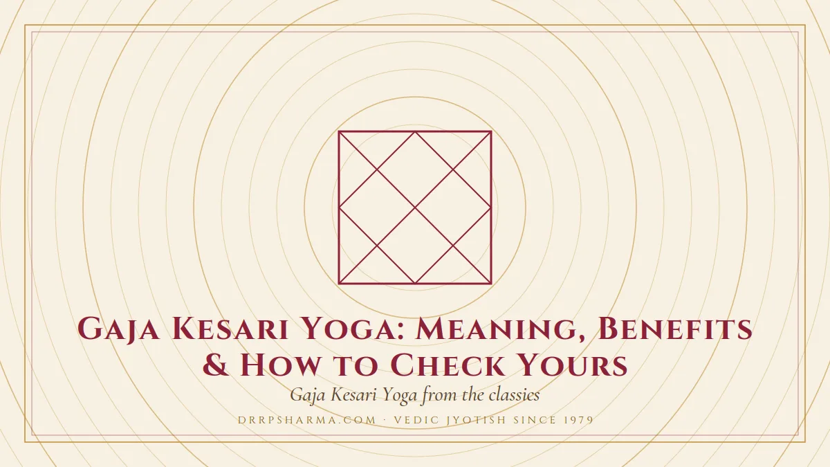 Gaja Kesari Yoga: Meaning, Benefits & How to Check Yours — a Vedic birth-chart (kundli) diagram motif on a parchment plate