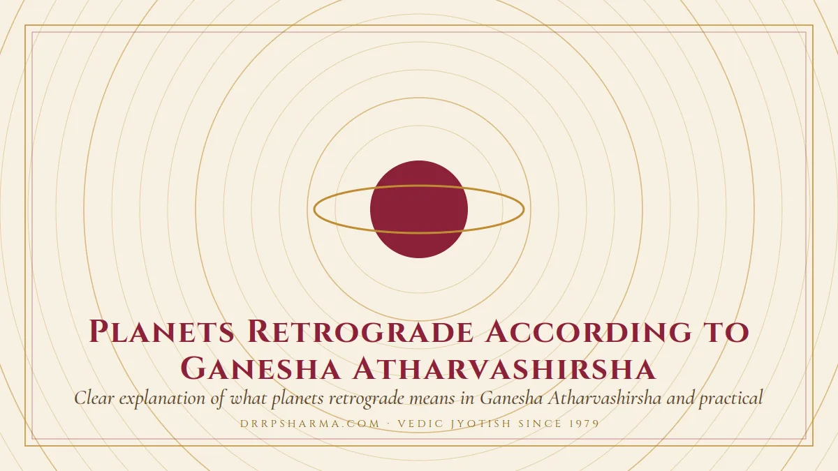 Planets Retrograde According to Ganesha Atharvashirsha — a ringed-planet motif on a parchment plate