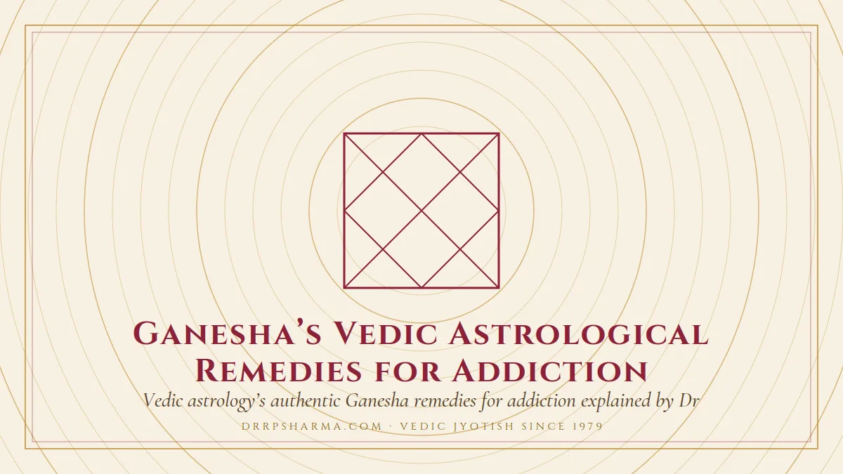 Ganesha’s Vedic Astrological Remedies for Addiction — a Vedic birth-chart (kundli) diagram motif on a parchment plate