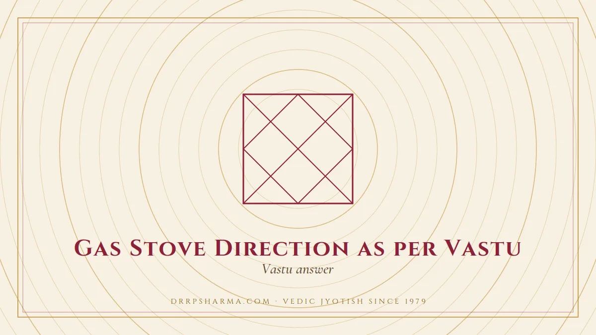 Gas Stove Direction as per Vastu — a Vedic birth-chart (kundli) diagram motif on a parchment plate