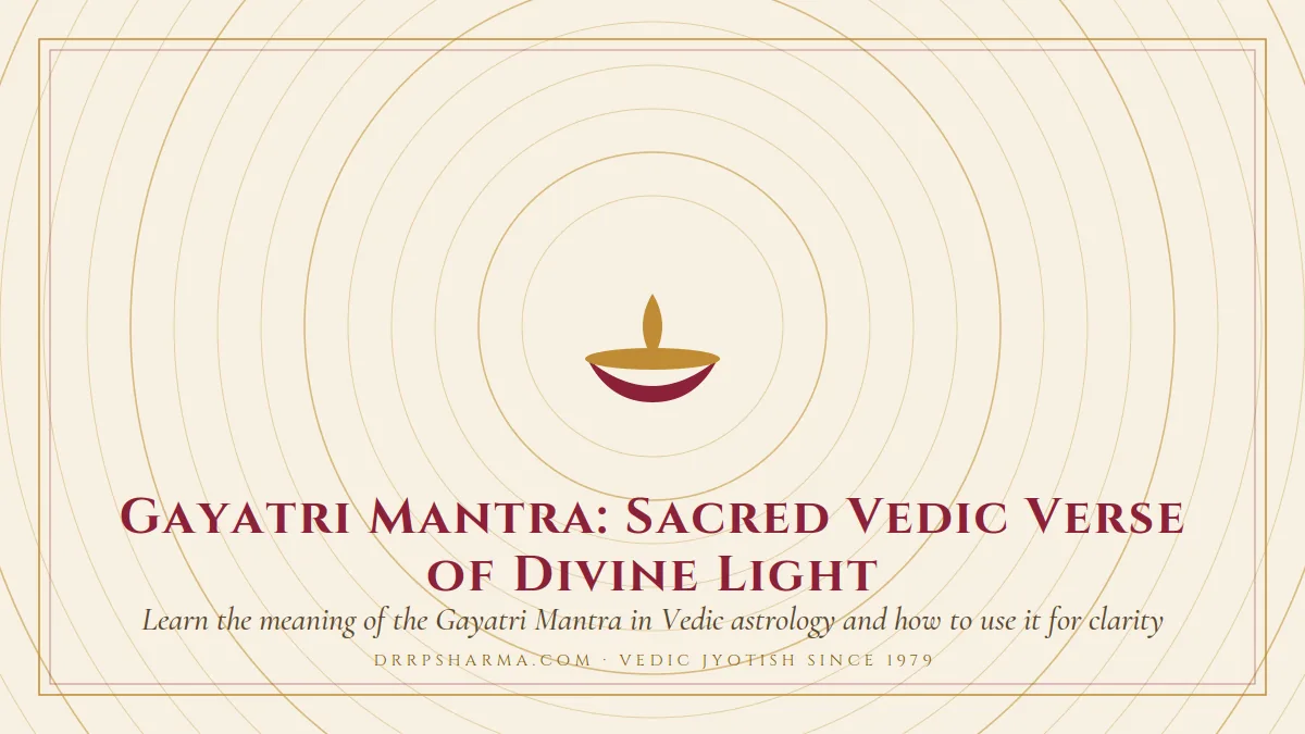 Gayatri Mantra: Sacred Vedic Verse of Divine Light — a lit diya lamp motif on a parchment plate
