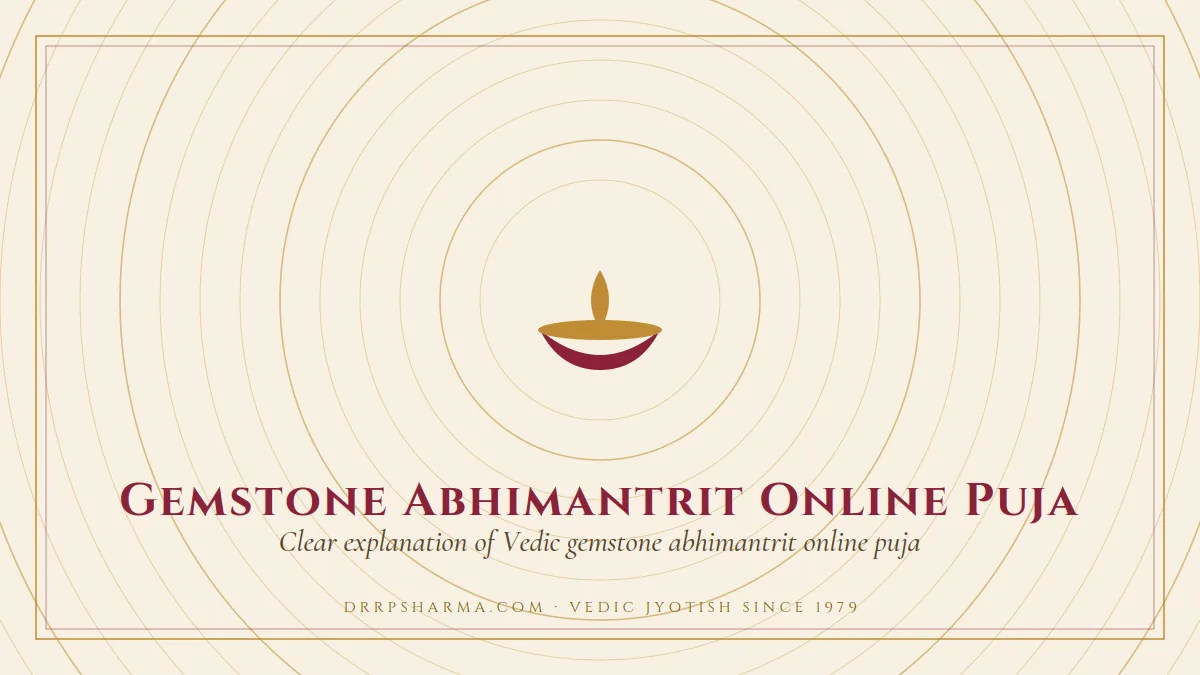 Gemstone Abhimantrit Online Puja — a lit diya lamp motif on a parchment plate