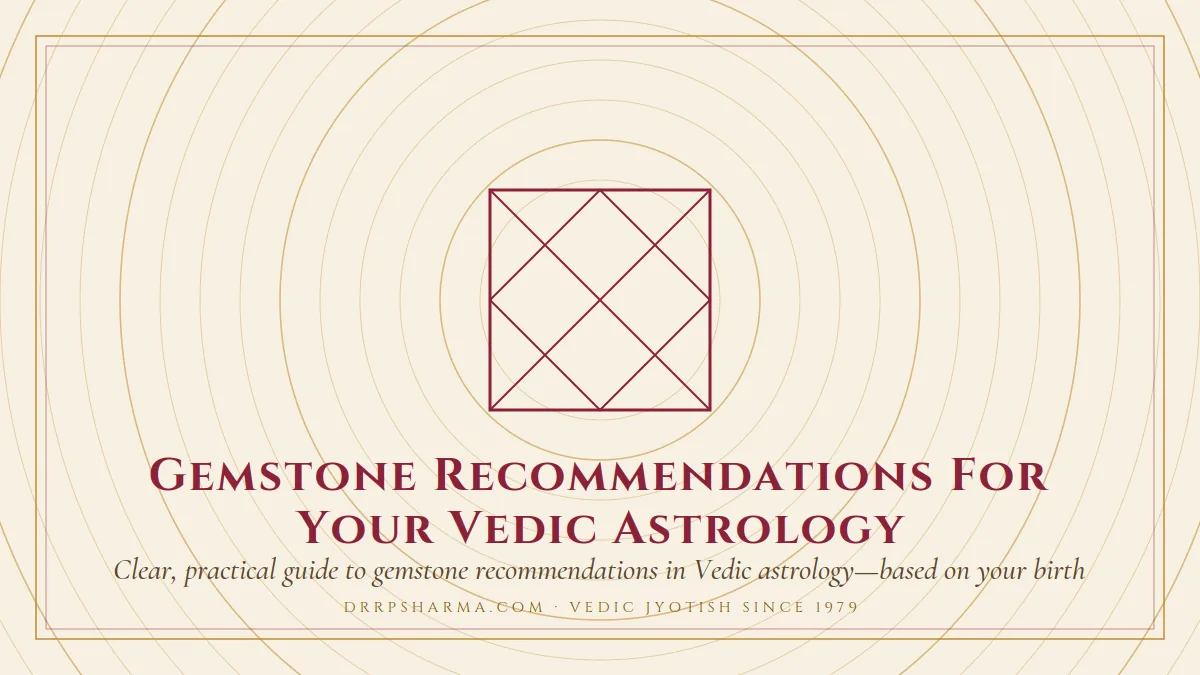Gemstone Recommendations For Your Vedic Astrology — a Vedic birth-chart (kundli) diagram motif on a parchment plate