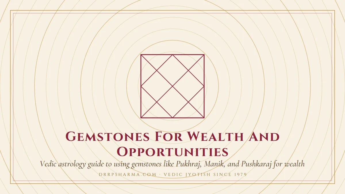 Gemstones For Wealth And Opportunities — a Vedic birth-chart (kundli) diagram motif on a parchment plate