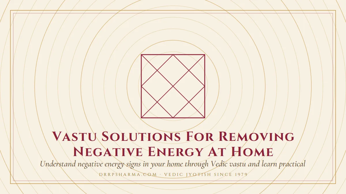 Vastu Solutions For Removing Negative Energy At Home — a Vedic birth-chart (kundli) diagram motif on a parchment plate