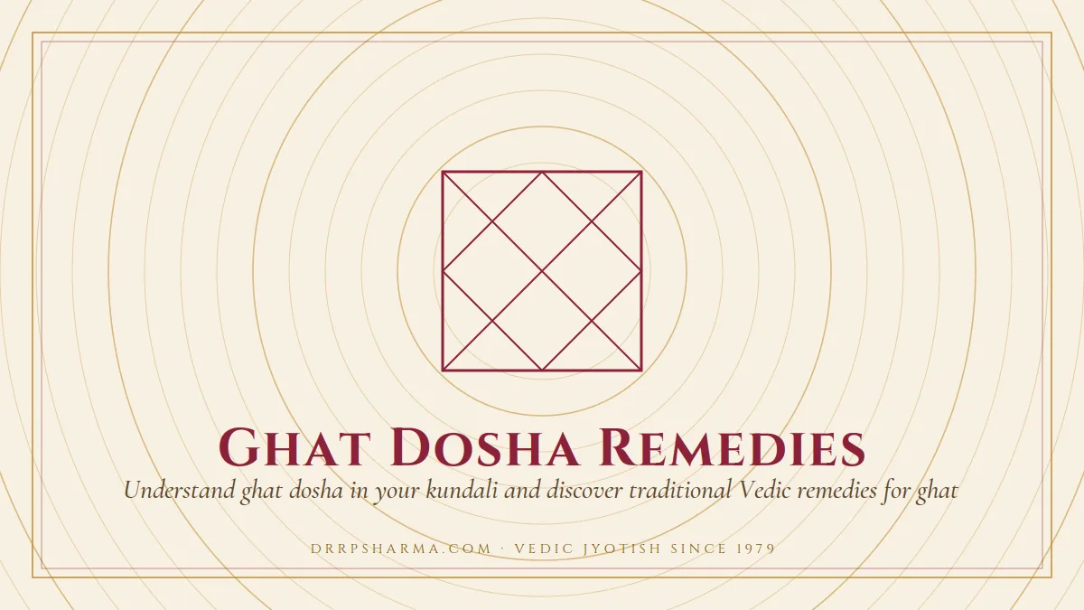 Ghat Dosha Remedies — a Vedic birth-chart (kundli) diagram motif on a parchment plate