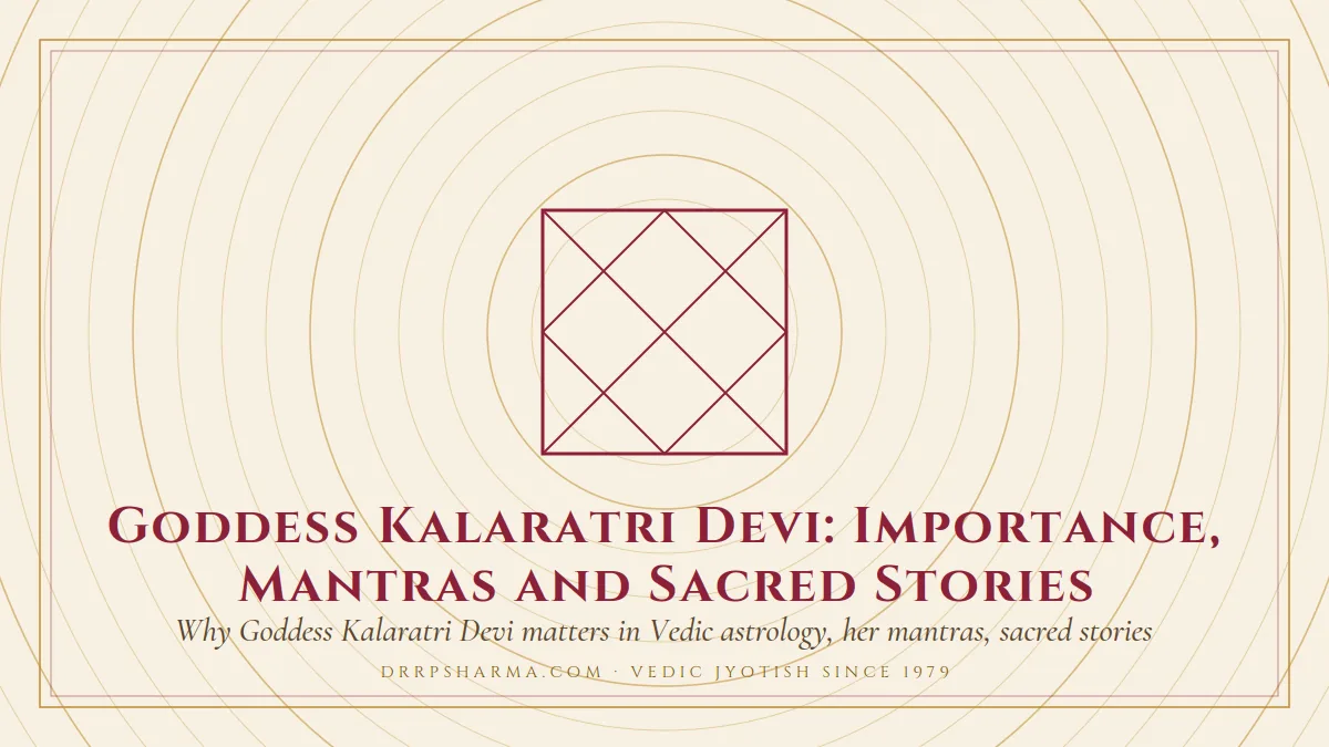 Goddess Kalaratri Devi: Importance, Mantras and Sacred Stories — a Vedic birth-chart (kundli) diagram motif on a parchment plate