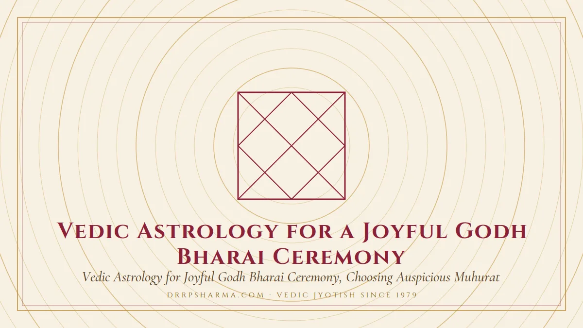 Vedic Astrology for a Joyful Godh Bharai Ceremony — a Vedic birth-chart (kundli) diagram motif on a parchment plate