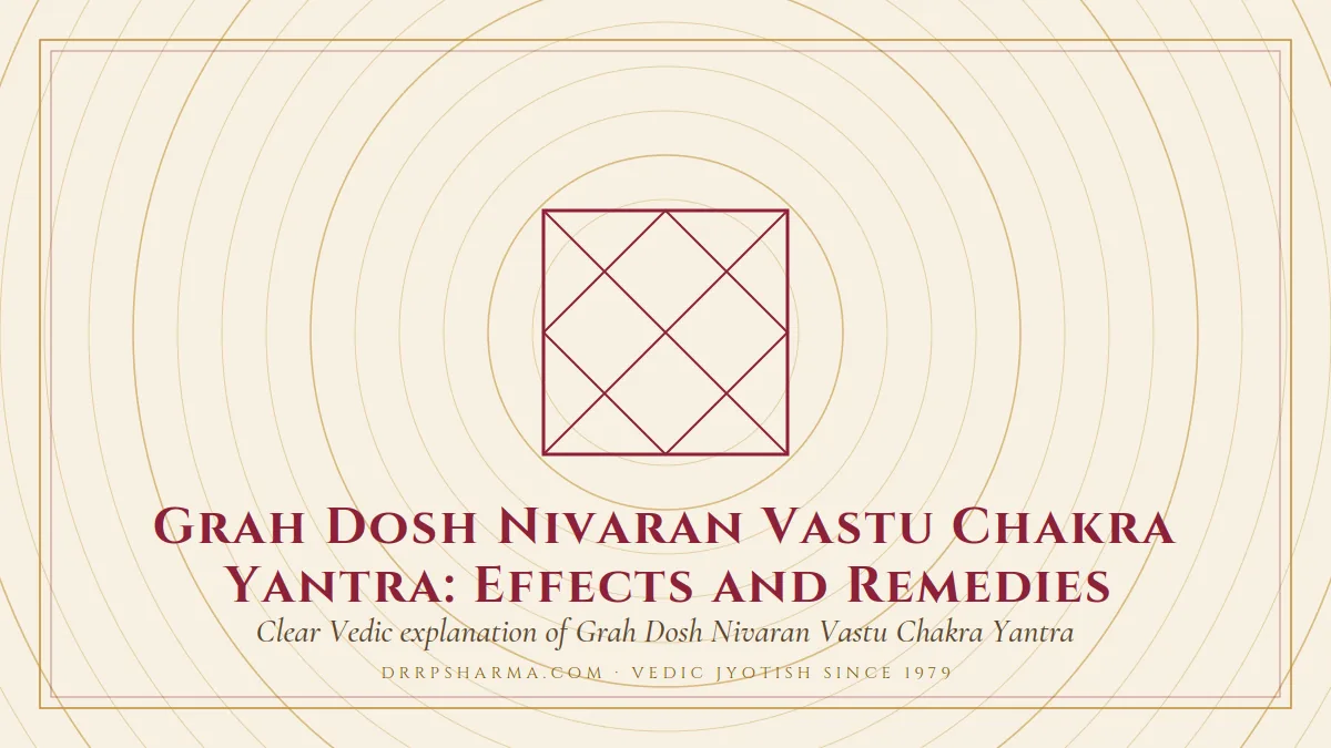 Grah Dosh Nivaran Vastu Chakra Yantra: Effects and Remedies — a Vedic birth-chart (kundli) diagram motif on a parchment plate