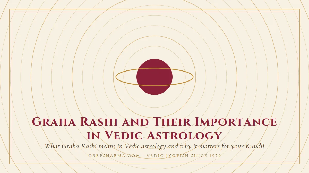 Graha Rashi and Their Importance in Vedic Astrology — a ringed-planet motif on a parchment plate