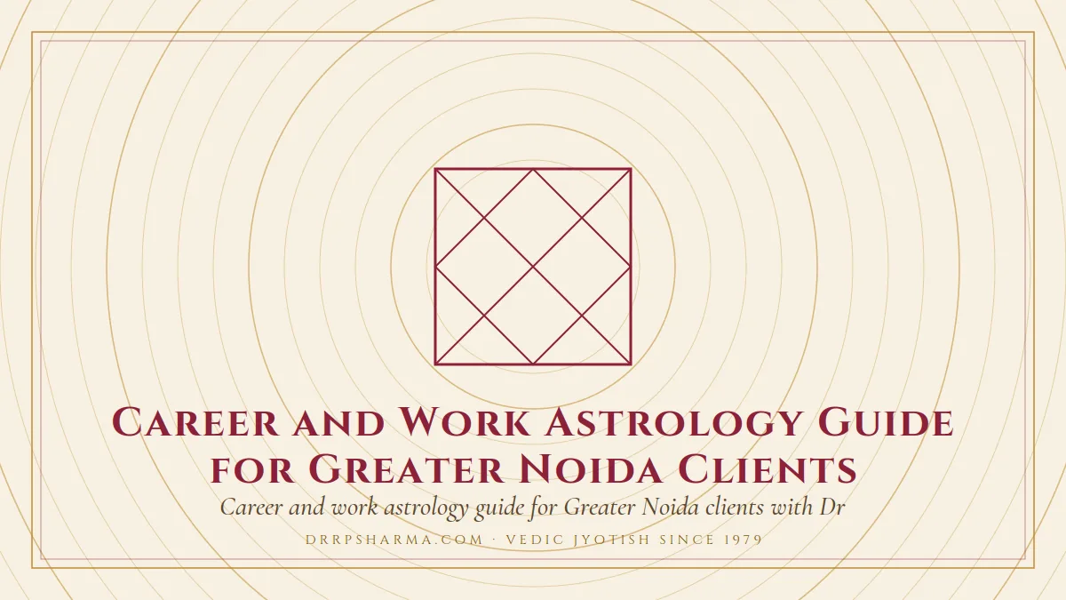 Career and Work Astrology Guide for Greater Noida Clients — a Vedic birth-chart (kundli) diagram motif on a parchment plate