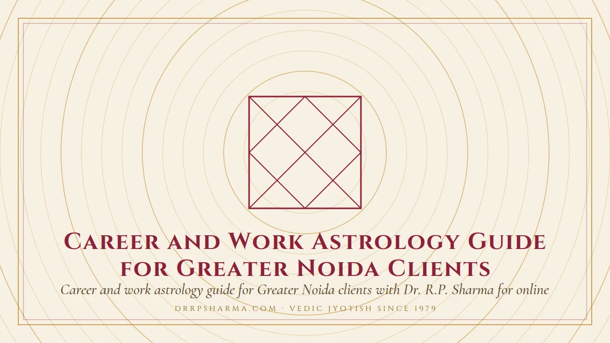 Career and Work Astrology Guide for Greater Noida Clients — a Vedic birth-chart (kundli) diagram motif on a parchment plate