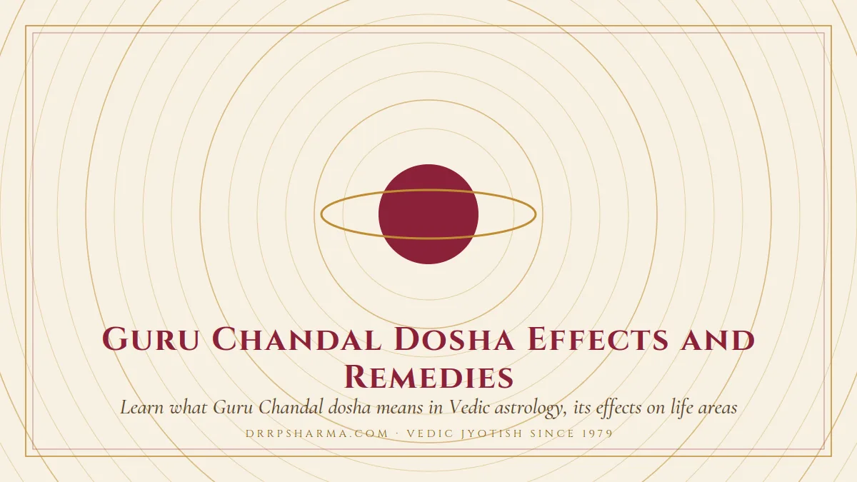 Guru Chandal Dosha Effects and Remedies — a ringed-planet motif on a parchment plate