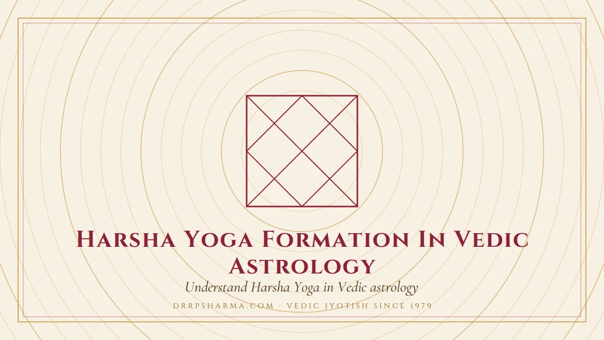 Harsha Yoga — a Vedic birth-chart (kundli) diagram motif on a parchment plate