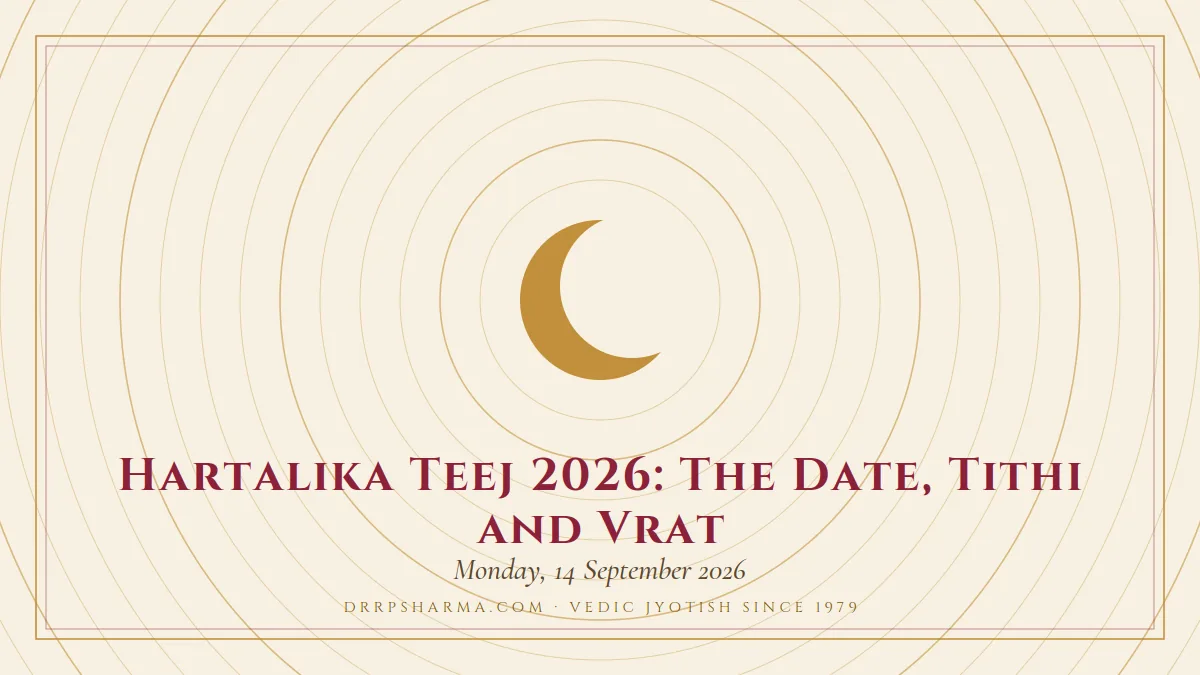 Hartalika Teej 2026: The Date, Tithi and Vrat — a gold crescent-moon motif on a parchment plate