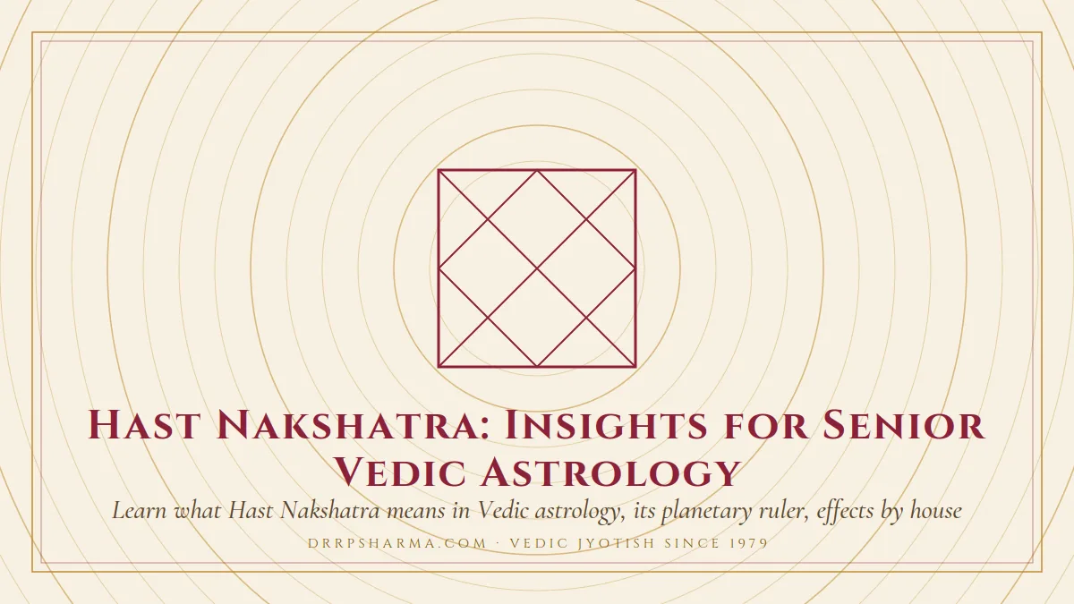 Hast Nakshatra: Traits, Career and Life Path — a Vedic birth-chart (kundli) diagram motif on a parchment plate