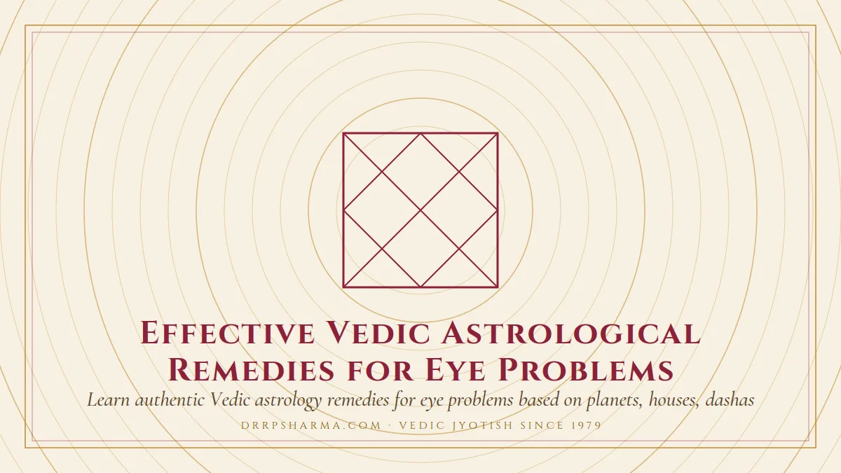 Effective Vedic Astrological Remedies for Eye Problems — a Vedic birth-chart (kundli) diagram motif on a parchment plate