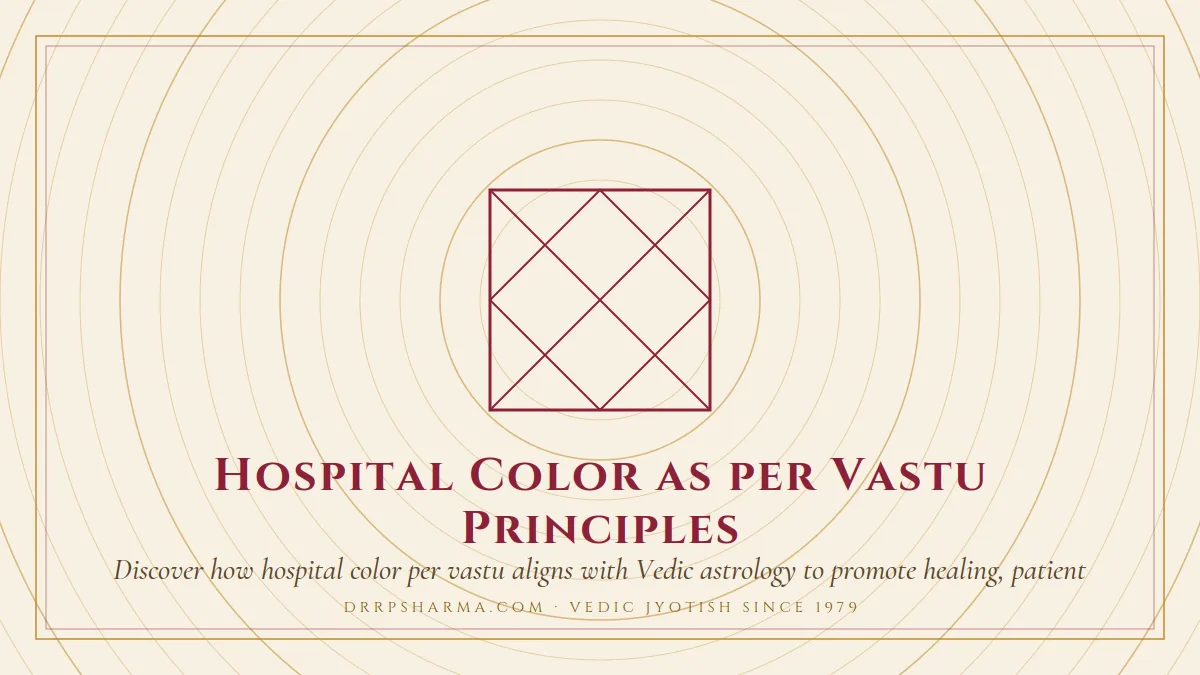 Hospital Color as per Vastu Principles — a Vedic birth-chart (kundli) diagram motif on a parchment plate
