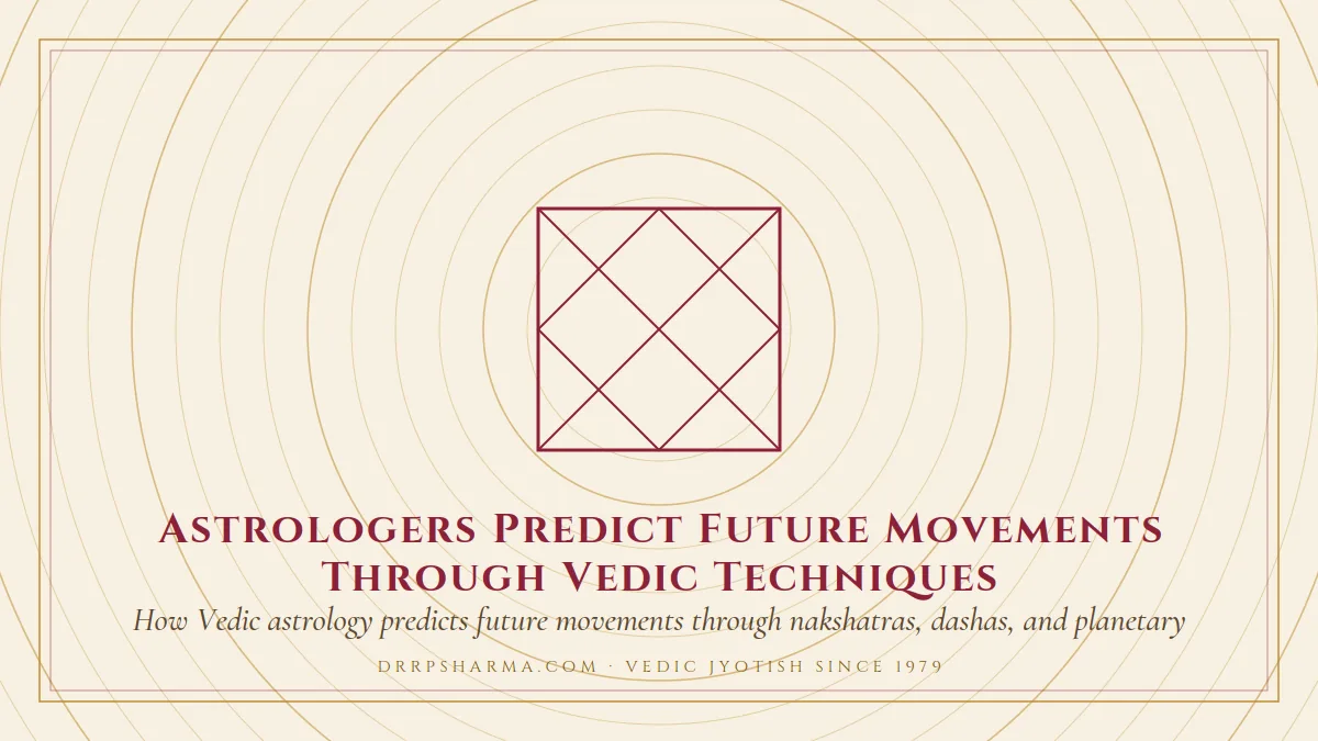Astrologers Predict Future Movements Through Vedic Techniques — a Vedic birth-chart (kundli) diagram motif on a parchment plate