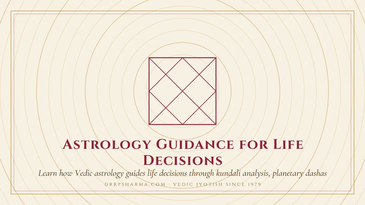 Astrology Guidance for Life Decisions — a Vedic birth-chart (kundli) diagram motif on a parchment plate