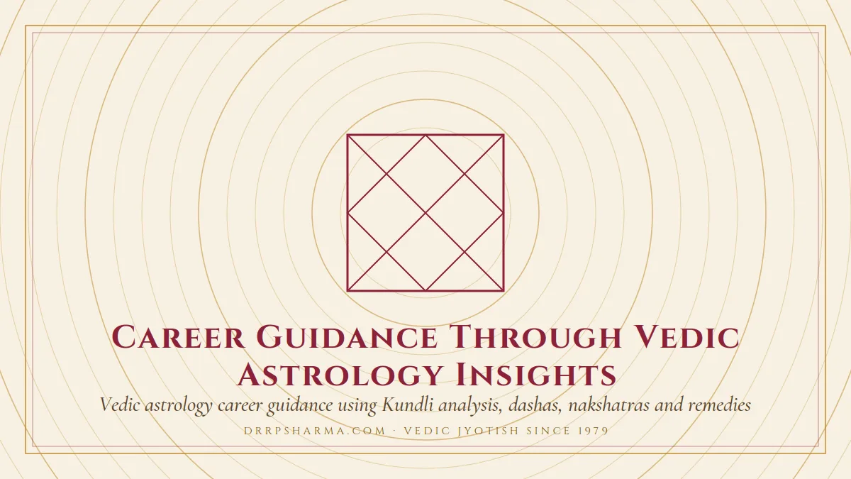 Career Guidance Through Vedic Astrology Insights — a Vedic birth-chart (kundli) diagram motif on a parchment plate