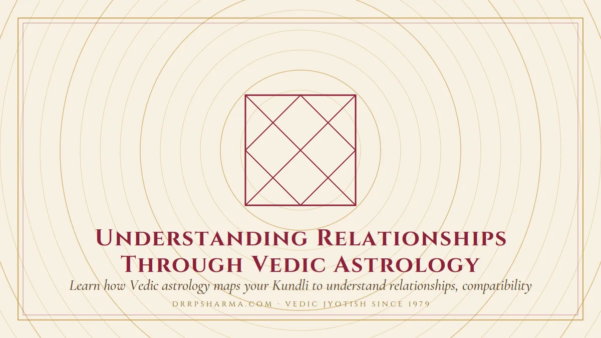 Understanding Relationships Through Vedic Astrology — a Vedic birth-chart (kundli) diagram motif on a parchment plate