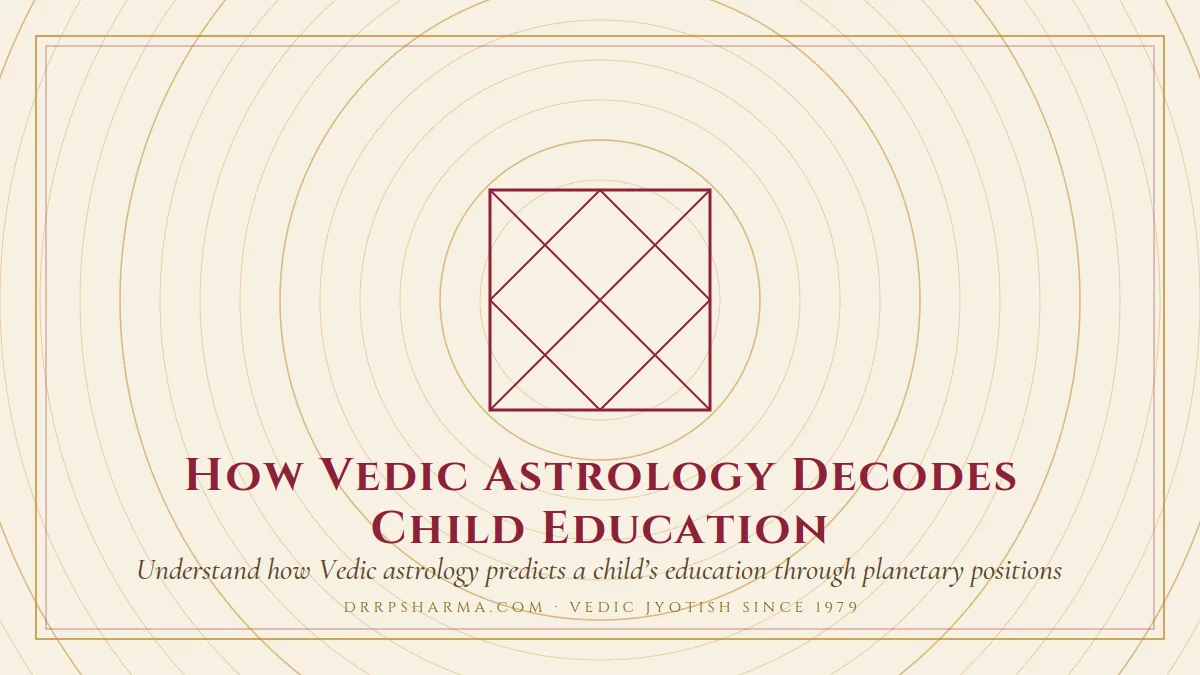 How Vedic Astrology Decodes Child Education — a Vedic birth-chart (kundli) diagram motif on a parchment plate