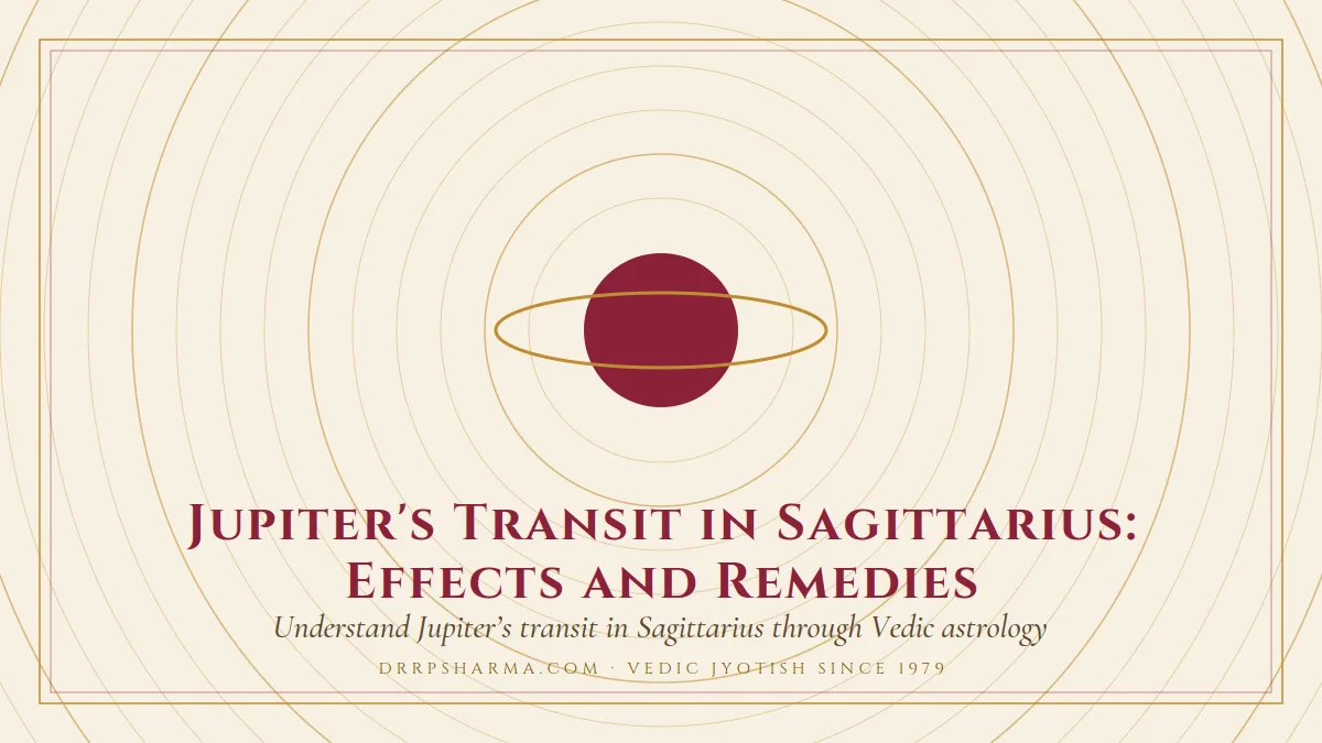 Jupiter's Transit in Sagittarius: Effects and Remedies — a ringed-planet motif on a parchment plate