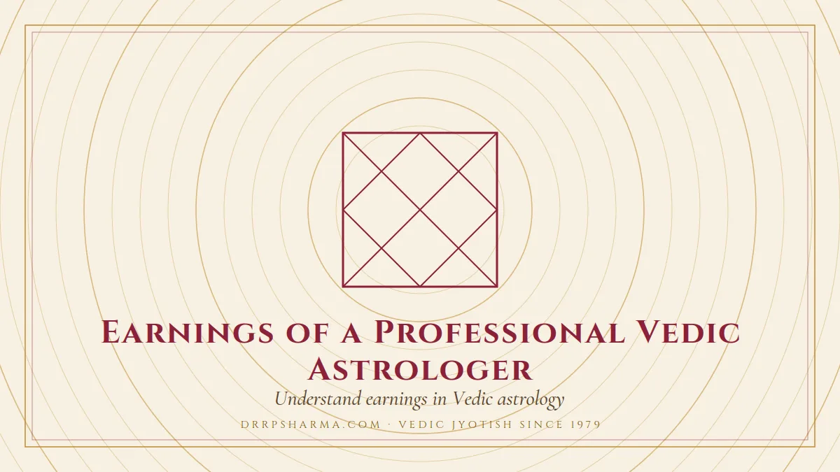 Earnings of a Professional Vedic Astrologer — a Vedic birth-chart (kundli) diagram motif on a parchment plate
