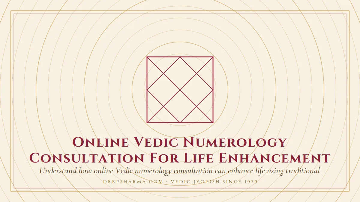 What an Online Numerology Consultation Involves — a Vedic birth-chart (kundli) diagram motif on a parchment plate