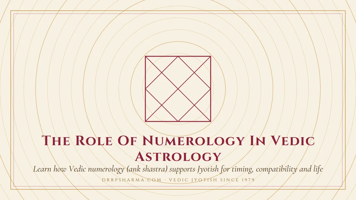 The Role Of Numerology In Vedic Astrology — a Vedic birth-chart (kundli) diagram motif on a parchment plate