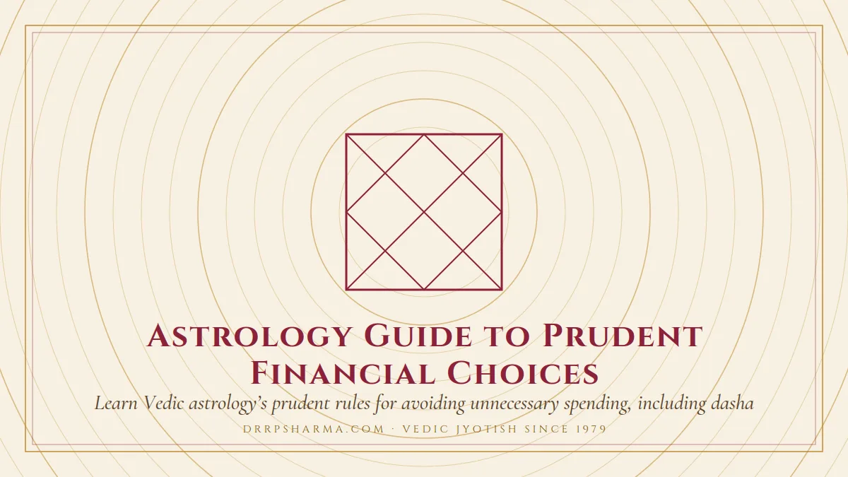 Astrology Guide to Prudent Financial Choices — a Vedic birth-chart (kundli) diagram motif on a parchment plate
