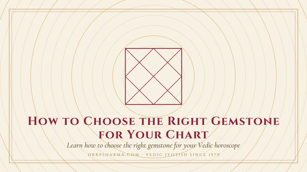How to Choose the Right Gemstone for Your Chart — a Vedic birth-chart (kundli) diagram motif on a parchment plate