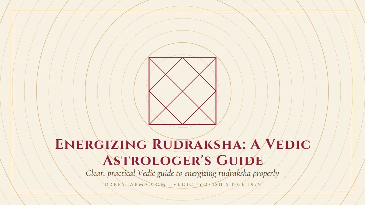 How to Energize Rudraksha: A Step-by-Step Guide — a Vedic birth-chart (kundli) diagram motif on a parchment plate