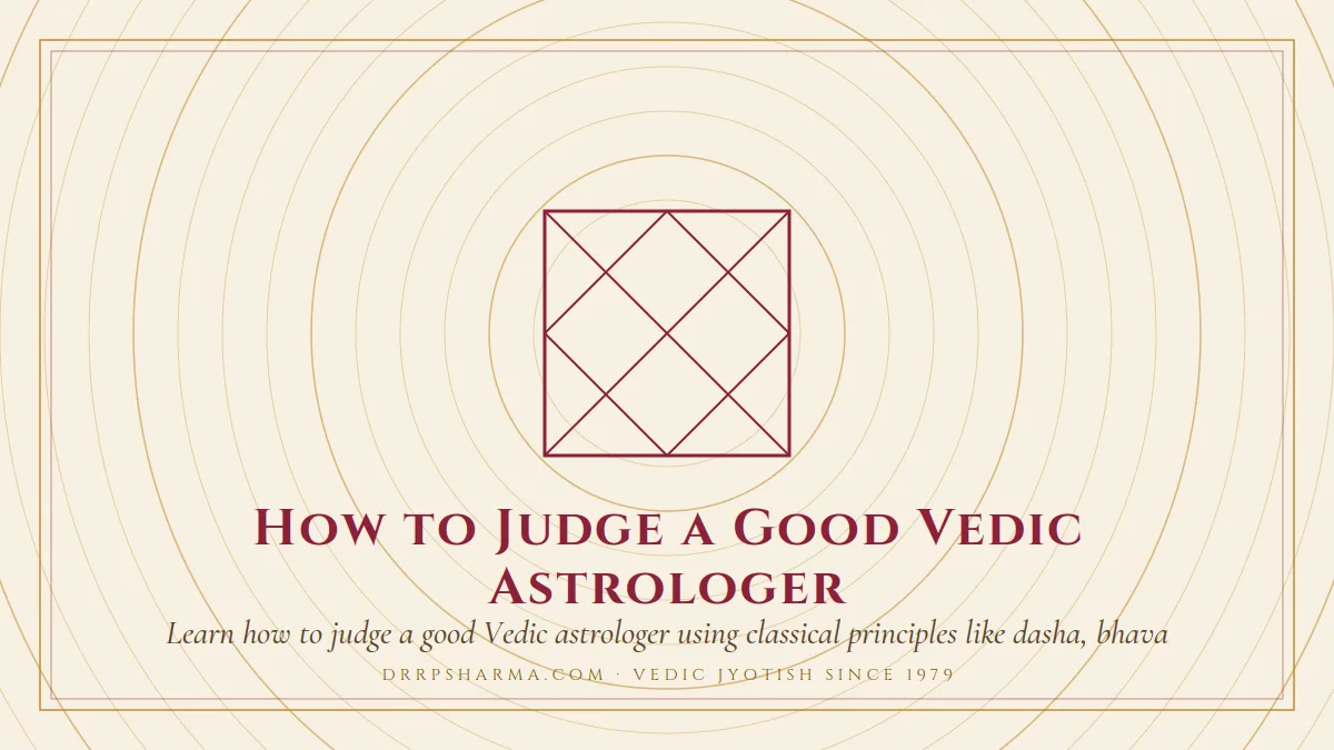 How to Judge a Good Vedic Astrologer — a Vedic birth-chart (kundli) diagram motif on a parchment plate