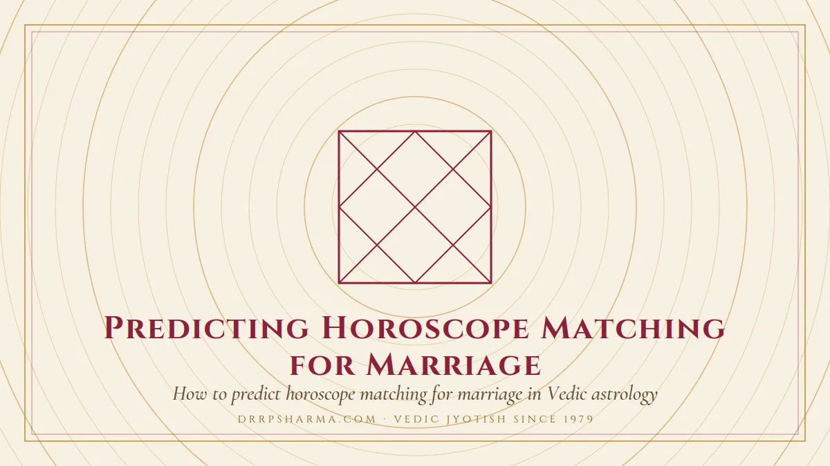 Predicting Horoscope Matching for Marriage — a Vedic birth-chart (kundli) diagram motif on a parchment plate