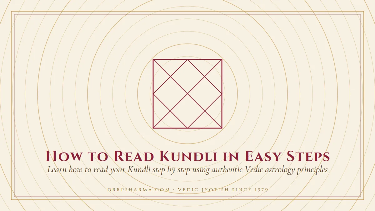 How to Read Kundli in Easy Steps — a Vedic birth-chart (kundli) diagram motif on a parchment plate