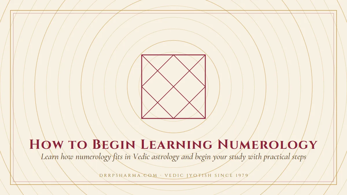 How to Begin Learning Numerology — a Vedic birth-chart (kundli) diagram motif on a parchment plate