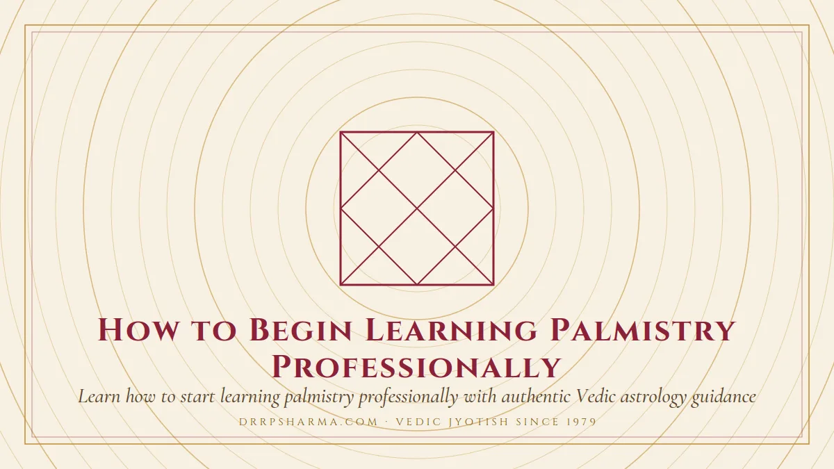 How to Begin Learning Palmistry Professionally — a Vedic birth-chart (kundli) diagram motif on a parchment plate