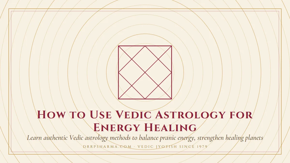 How to Use Vedic Astrology for Energy Healing — a Vedic birth-chart (kundli) diagram motif on a parchment plate