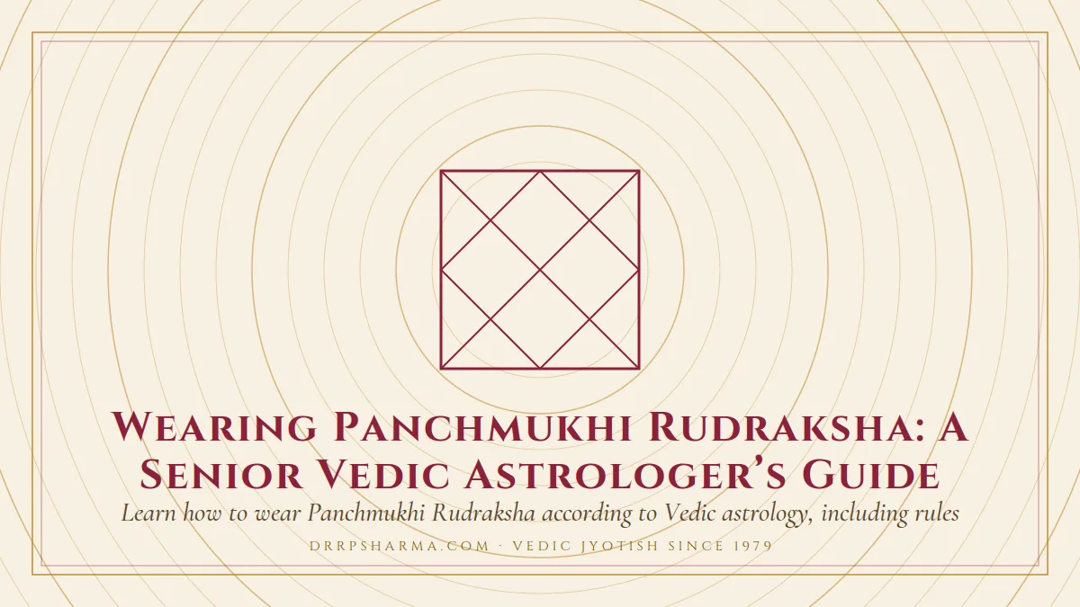 How to Wear Panchmukhi Rudraksha: Rules and Benefits — a Vedic birth-chart (kundli) diagram motif on a parchment plate