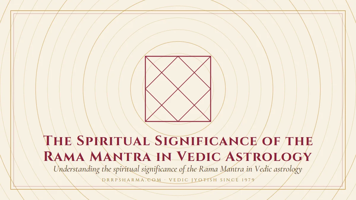 The Spiritual Significance of the Rama Mantra in Vedic Astrology — a Vedic birth-chart (kundli) diagram motif on a parchment plate