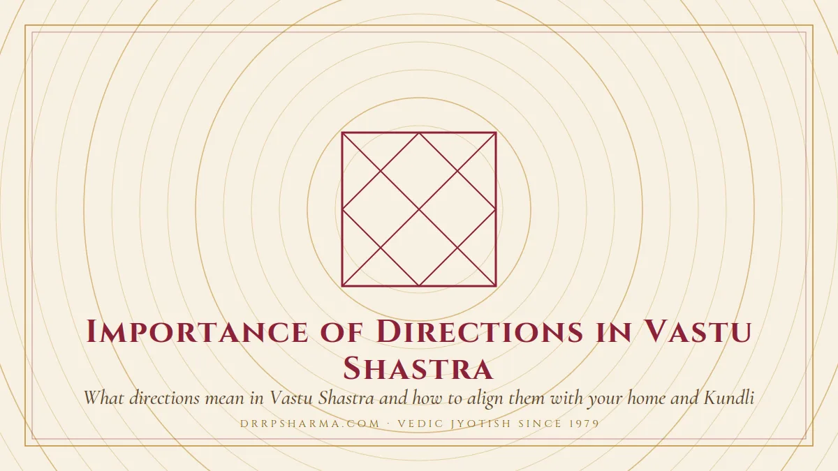 Importance of Directions in Vastu Shastra — a Vedic birth-chart (kundli) diagram motif on a parchment plate