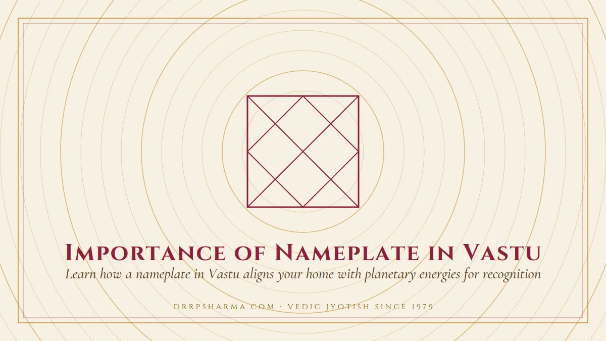 Importance of Nameplate in Vastu — a Vedic birth-chart (kundli) diagram motif on a parchment plate